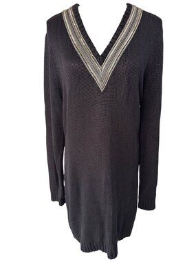 Lauren Ralph Lauren Womens Beaded Cricket Sweater Dress - XXL - Black With Silve